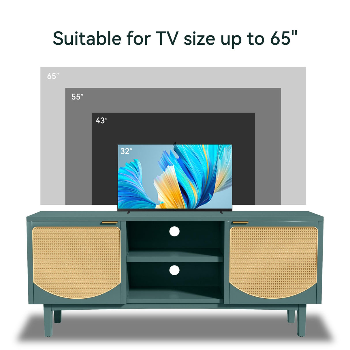 Rattan TV Stand, Mid Century Modern TV Stand for 55/60/65 inch TV, Boho TV Console