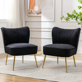 Modern Accent Chair Set of 2 Velvet Slipper Chair with Gold Legs Wingback Side