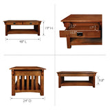 8204 Mission Impeccable Coffee Table for Living Room, Two Drawers and Shelf, Made