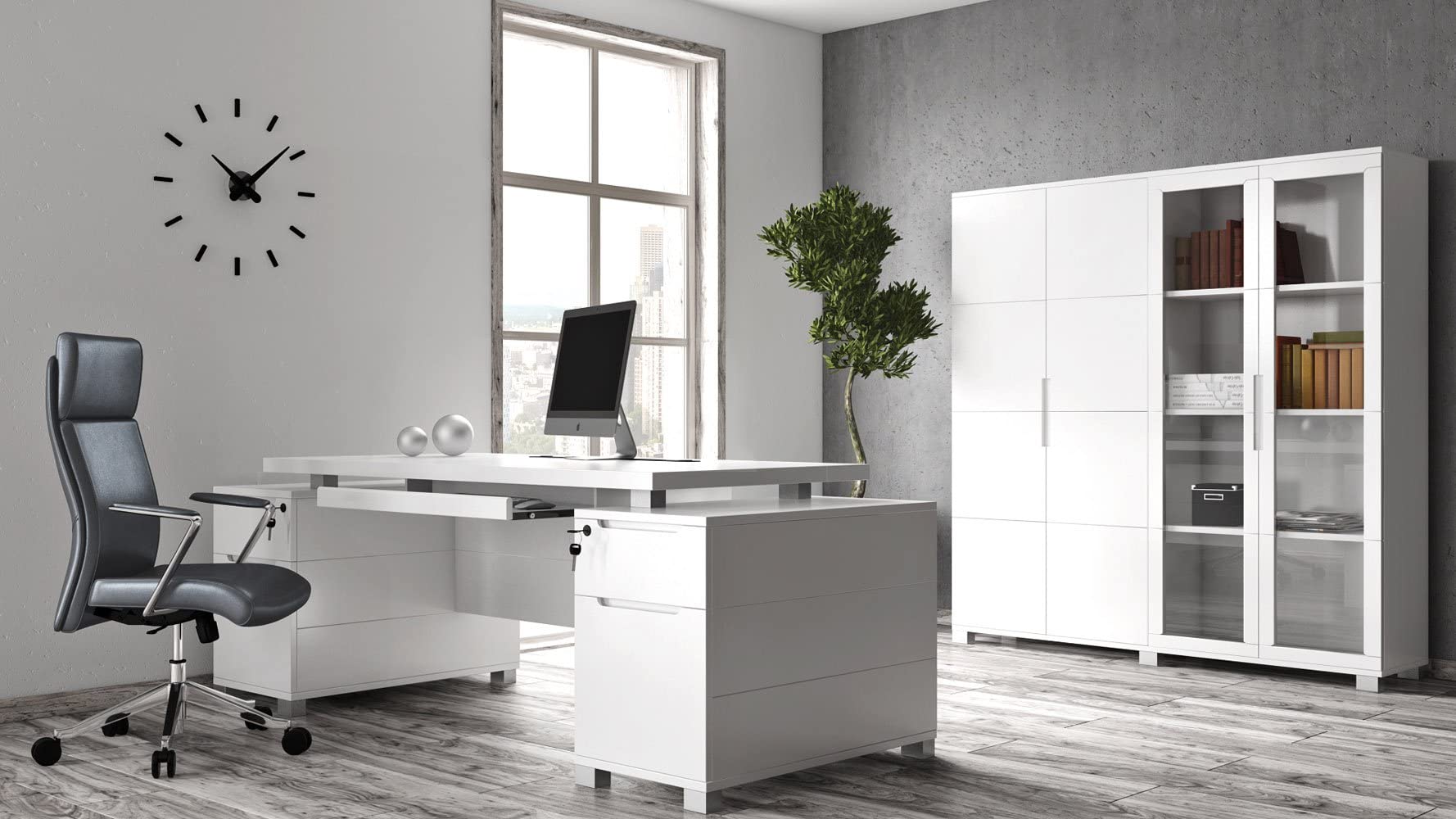 Furniture 79" Modern Ford Executive Desk with Filing Cabinets -