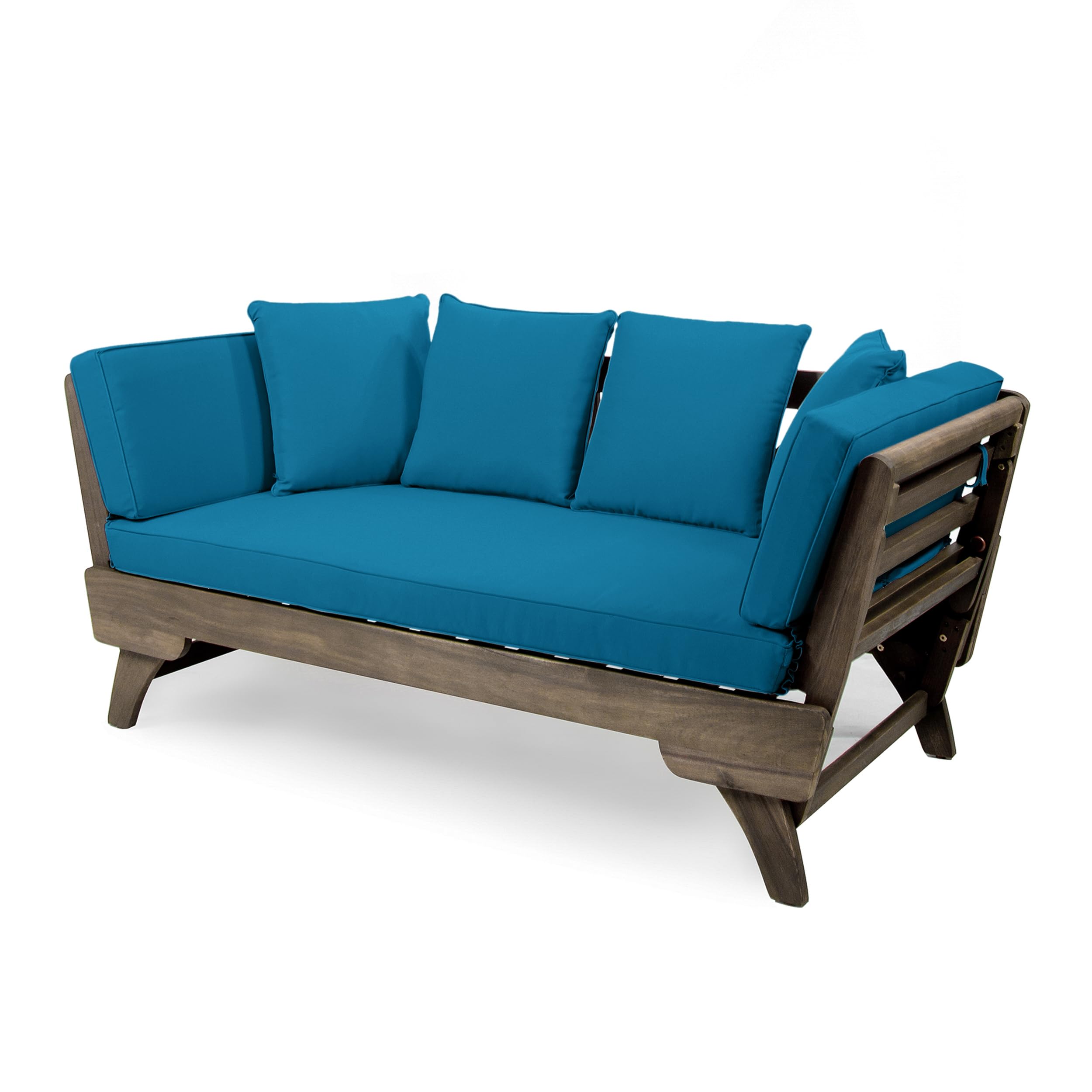 Aldrich Outdoor Acacia Wood Expandable Daybed with Water Resistant Cushions