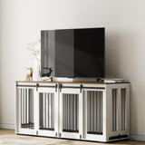 72" Double Dog Crate Furniture with Sliding Doors & TV Stand