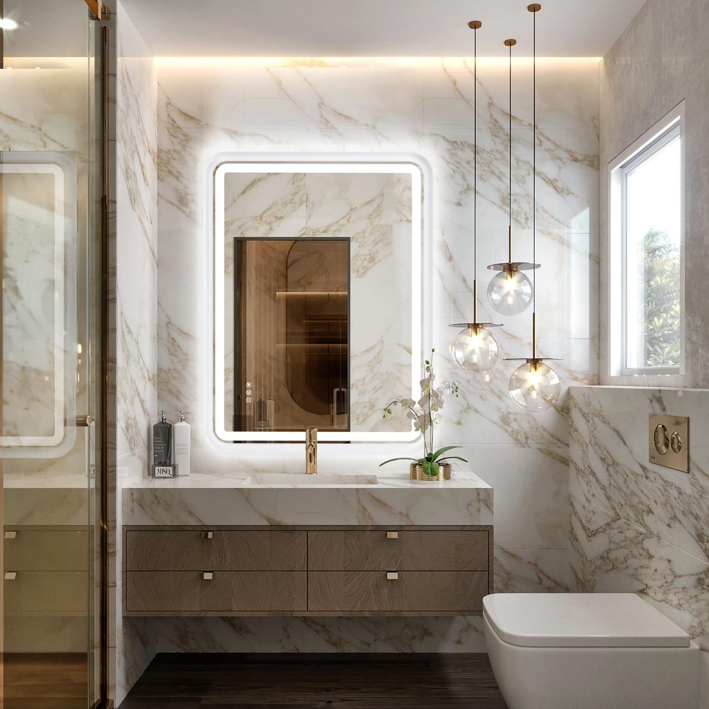 LED Bathroom Mirror for Wall, Rounded Lighted Bathroom Mirror