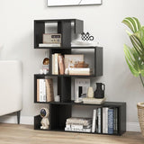 S-Shaped Bookshelf, Geometric Bookcase with Open Shelves, 5 Tier Display Shelf, Modern