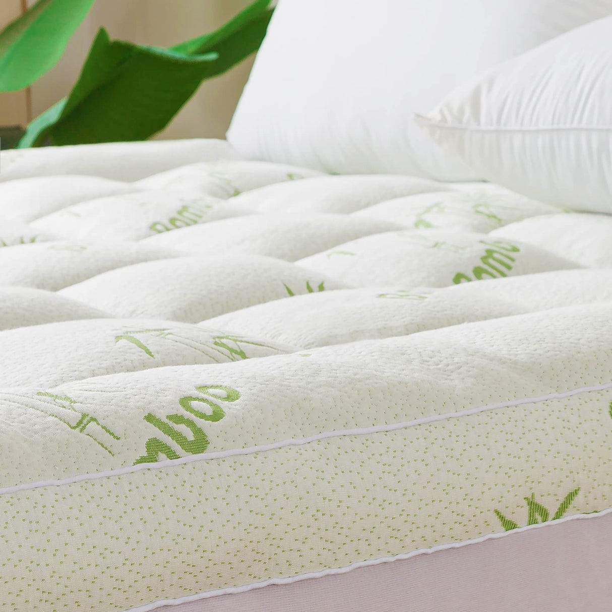 Bamboo_Viscose Mattress Topper Queen Size, Cooling Extra 3 Inch Thick Breathable mattress pad,