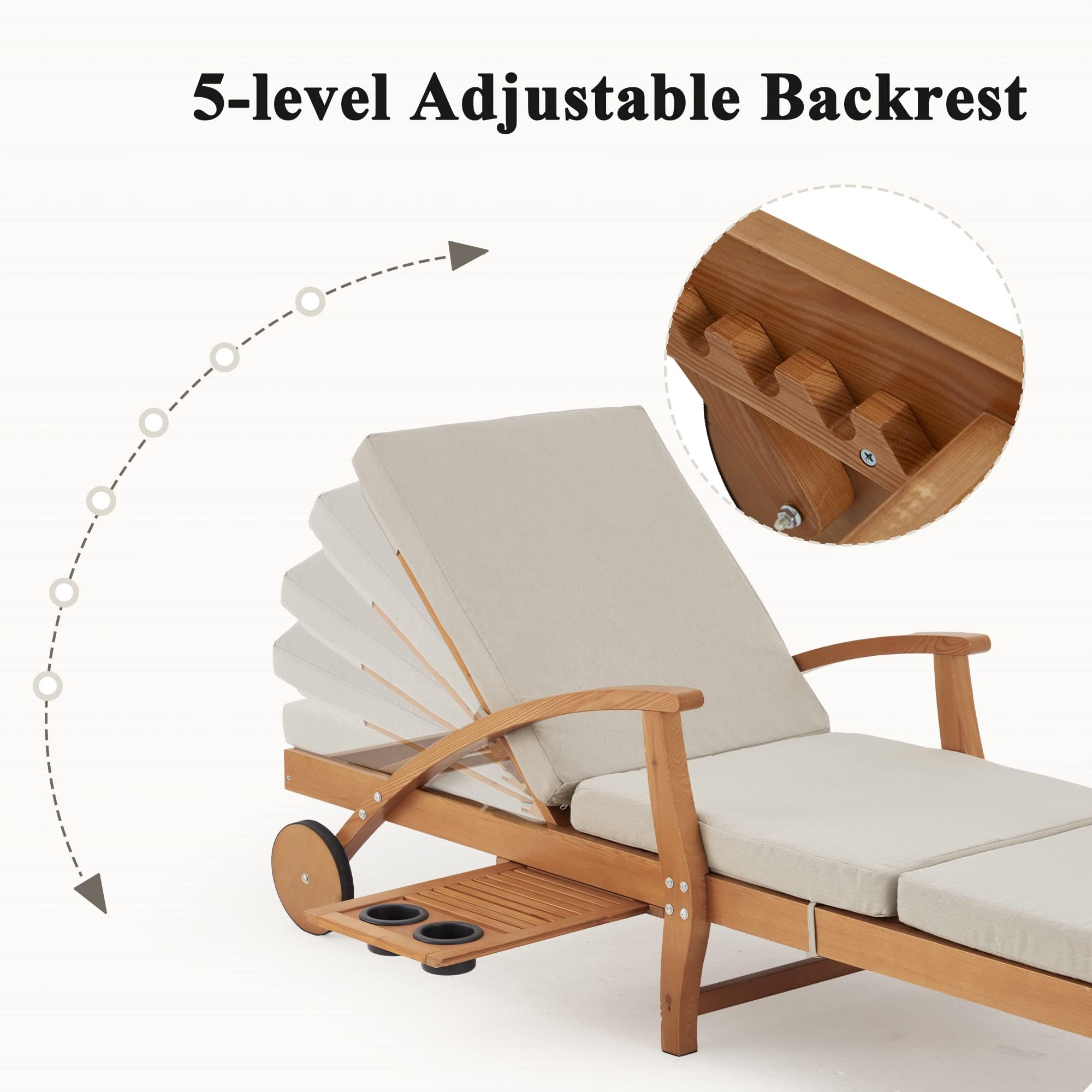 Wood Chaise Lounge Chair Outdoor, Patio Chaise Lounger Recliner