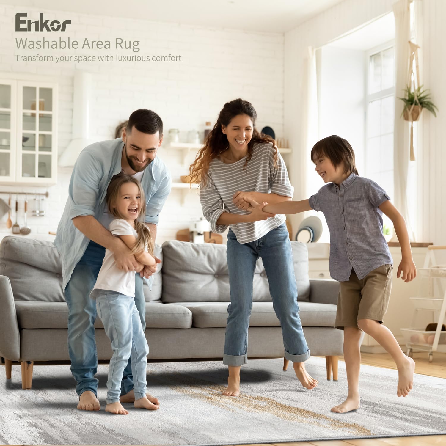 Enkor Area Rugs 9x12 Washable Non Slip Abstract Soft Rugs for Living Room Bedroom, Modern Mat for Kitchen Entryway Brown & White