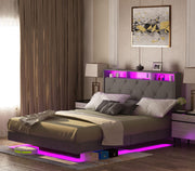 King Floating Bed Frame with LED Lights & USB Charging