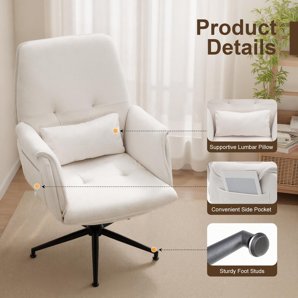 High Back Fabric Office Chair - Cross-Legged Desk Chair with Armrests