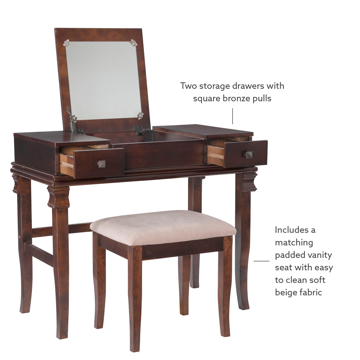 Walnut Vanity Set,30" x 36" x 18"