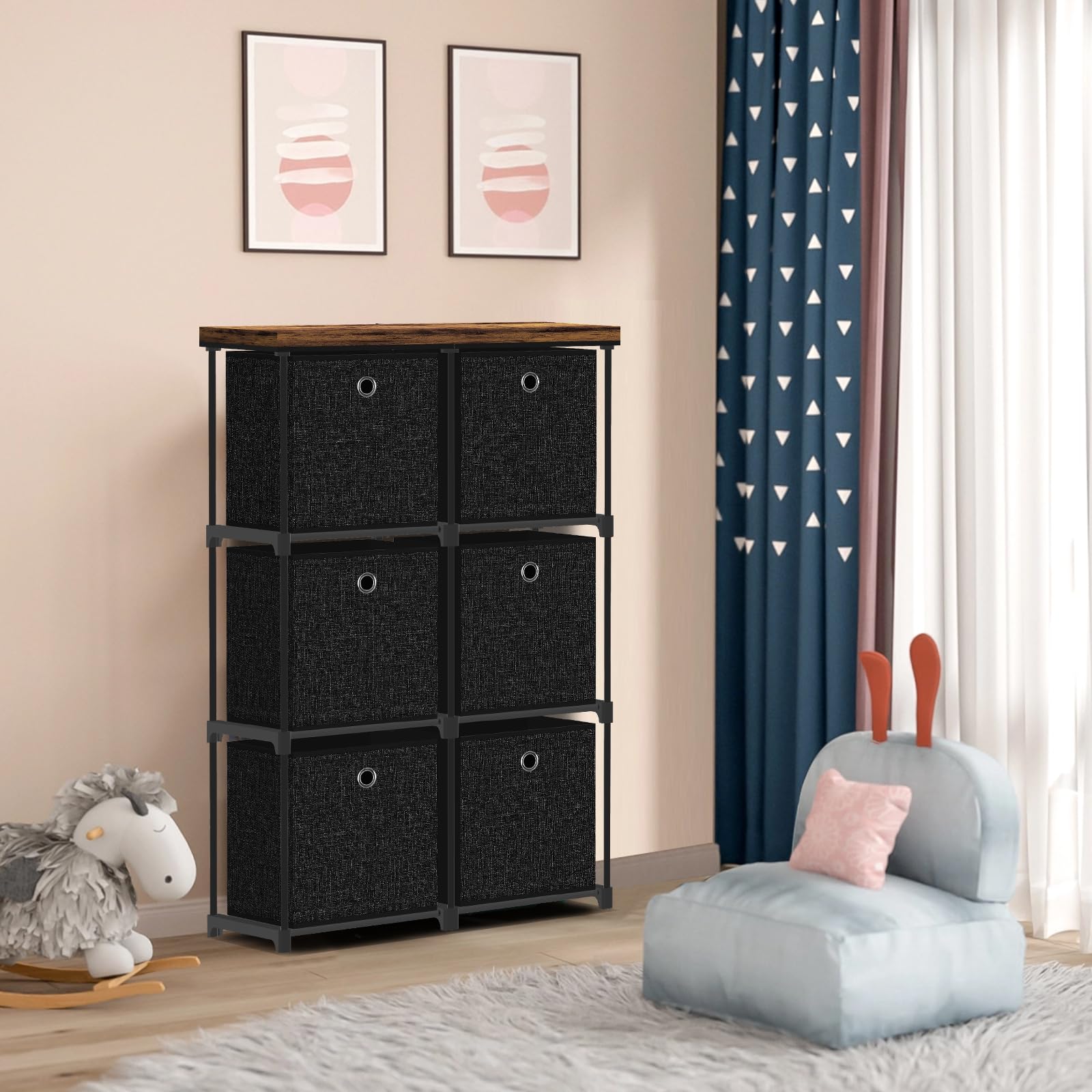 Small Fabric Dresser with 6 Drawers, Tall Cube Organizer for Closet, Storage Drawer Unit