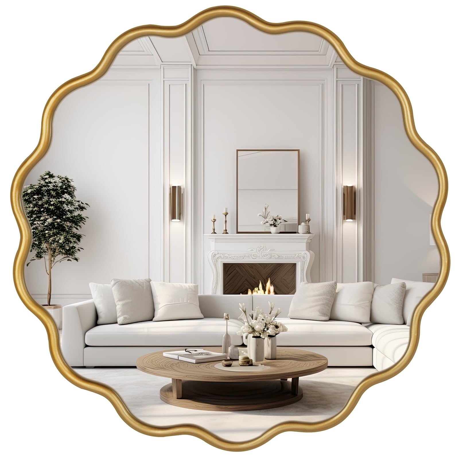 22 Inch Round Wavy Mirror - Modern Gold Wall Decor