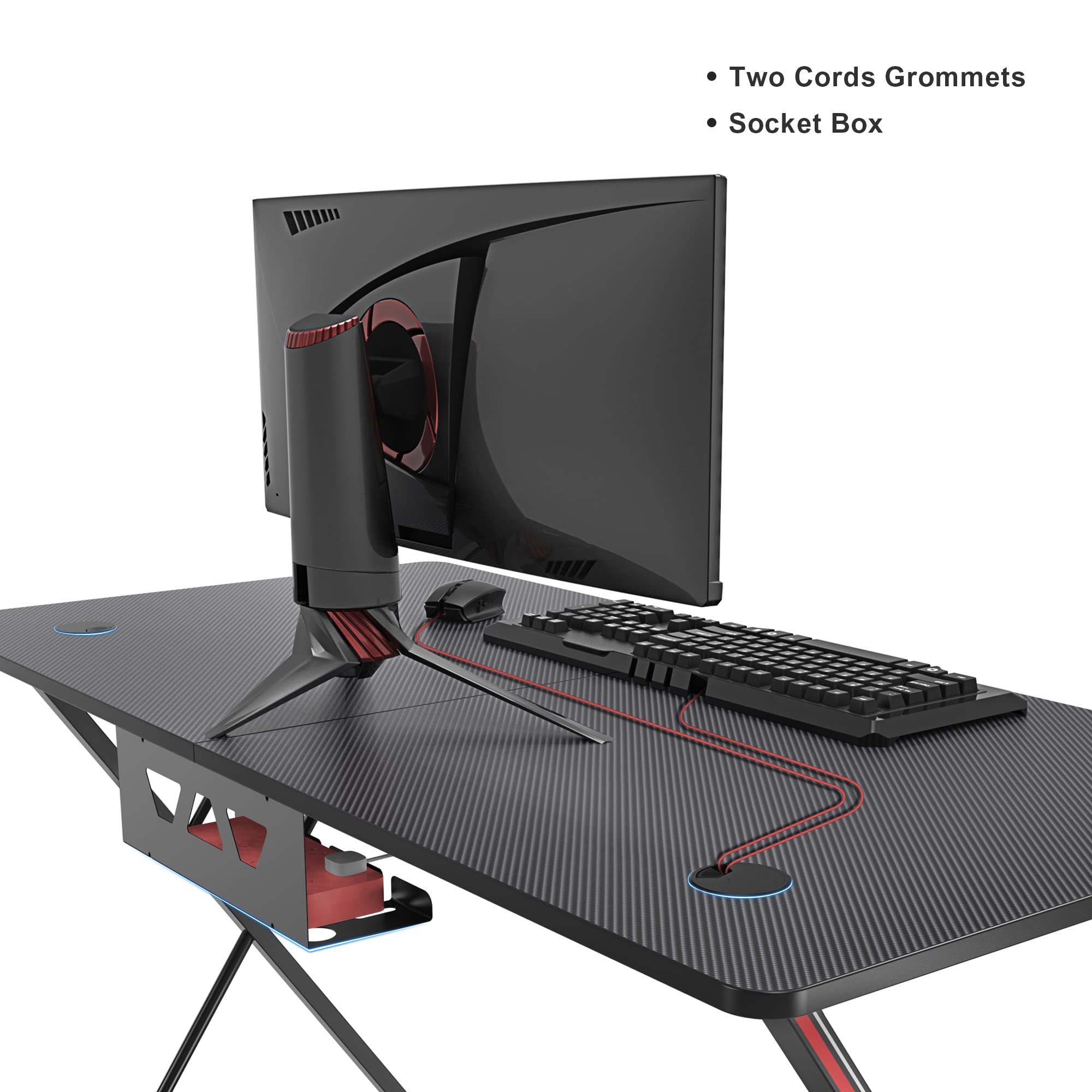 Gaming Desk, 47 inch Gamer Workstation, Carbon Fiber Surface Gaming Computer Desk