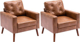 Tufted Accent Arm Chair with Wood Legs, PU Faux Leather Comfy Upholstered Single