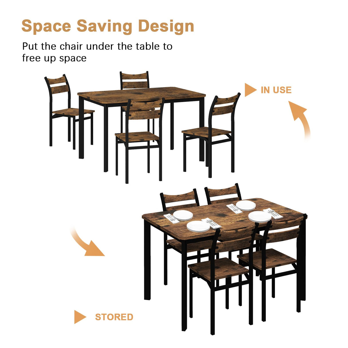 Dining Table Set for 4 Wood Kitchen Table Chairs Set of 4, Classics Dining Table and Chairs,