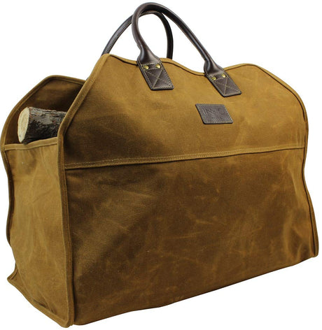 Heavy Duty Wax Canvas Log Carrier Tote,Large Fire Wood Bag,Durable Firewood Holder