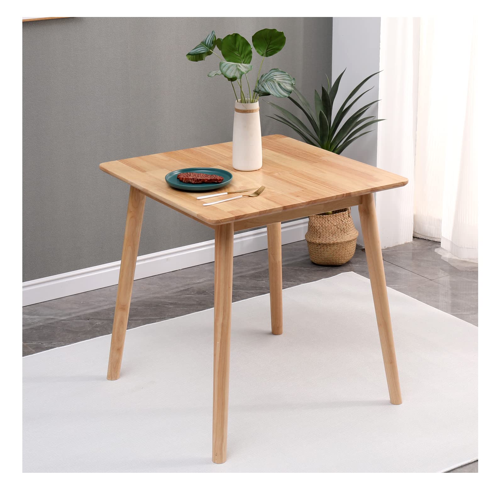 27.6" Small Square Wooden Dining Table for 2, Space-Saving natural Kitchen Dinner Table Rustic