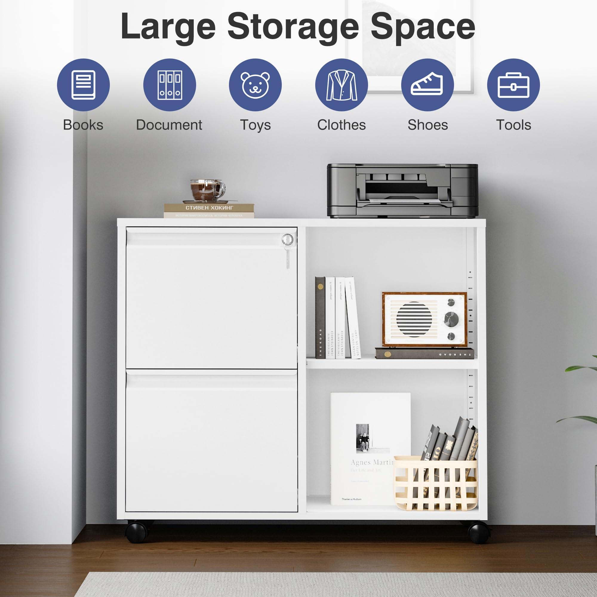 Metal File Cabinet,Lockable Lateral Filing Cabinet for Letter/Legal/A4 Size Files