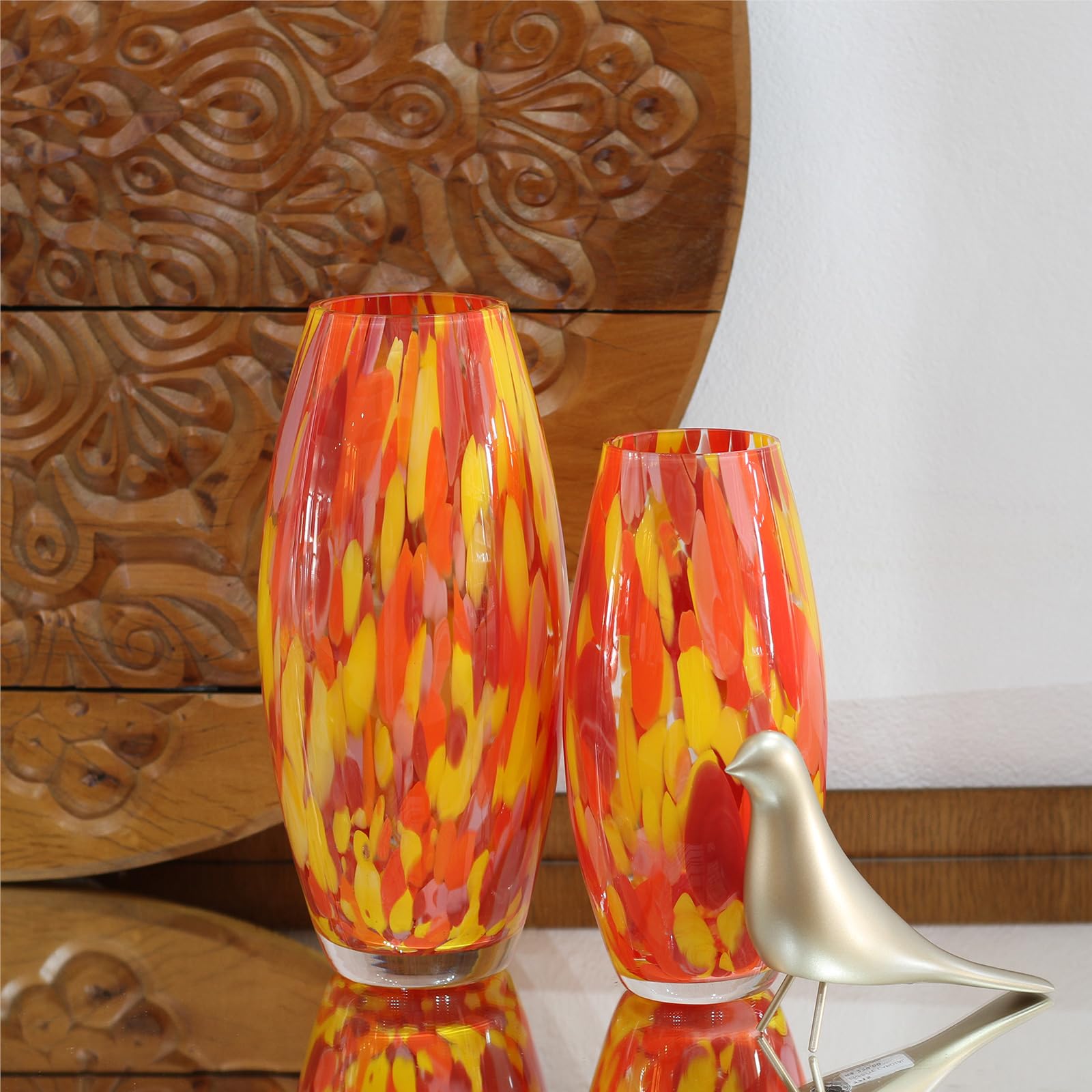 Glass Vase Orange/Yellow Confetti Hand Blown Murano-Style Art Glass