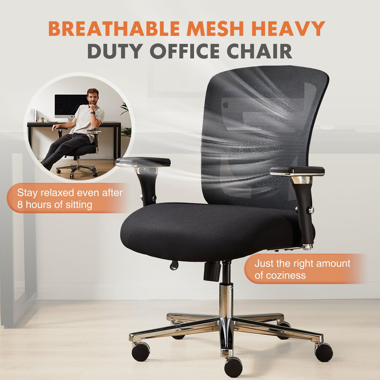 Big and Tall Office Desk Chair with Lumbar Support, 500lbs Heavy Duty Mesh