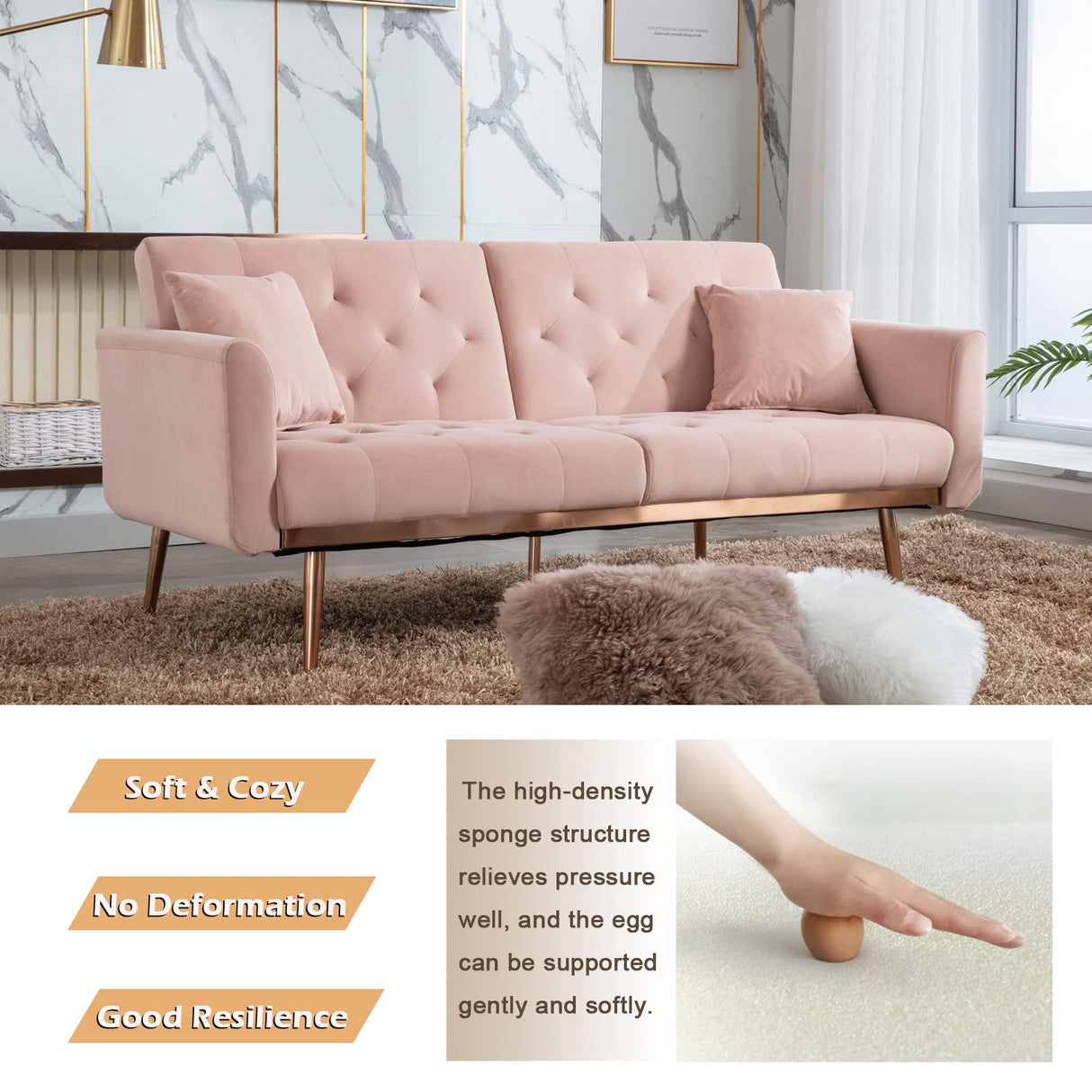 Futon Sofa Bed with 3 Adjustable Positions, Small Sleeper Sofa Loveseat with 2