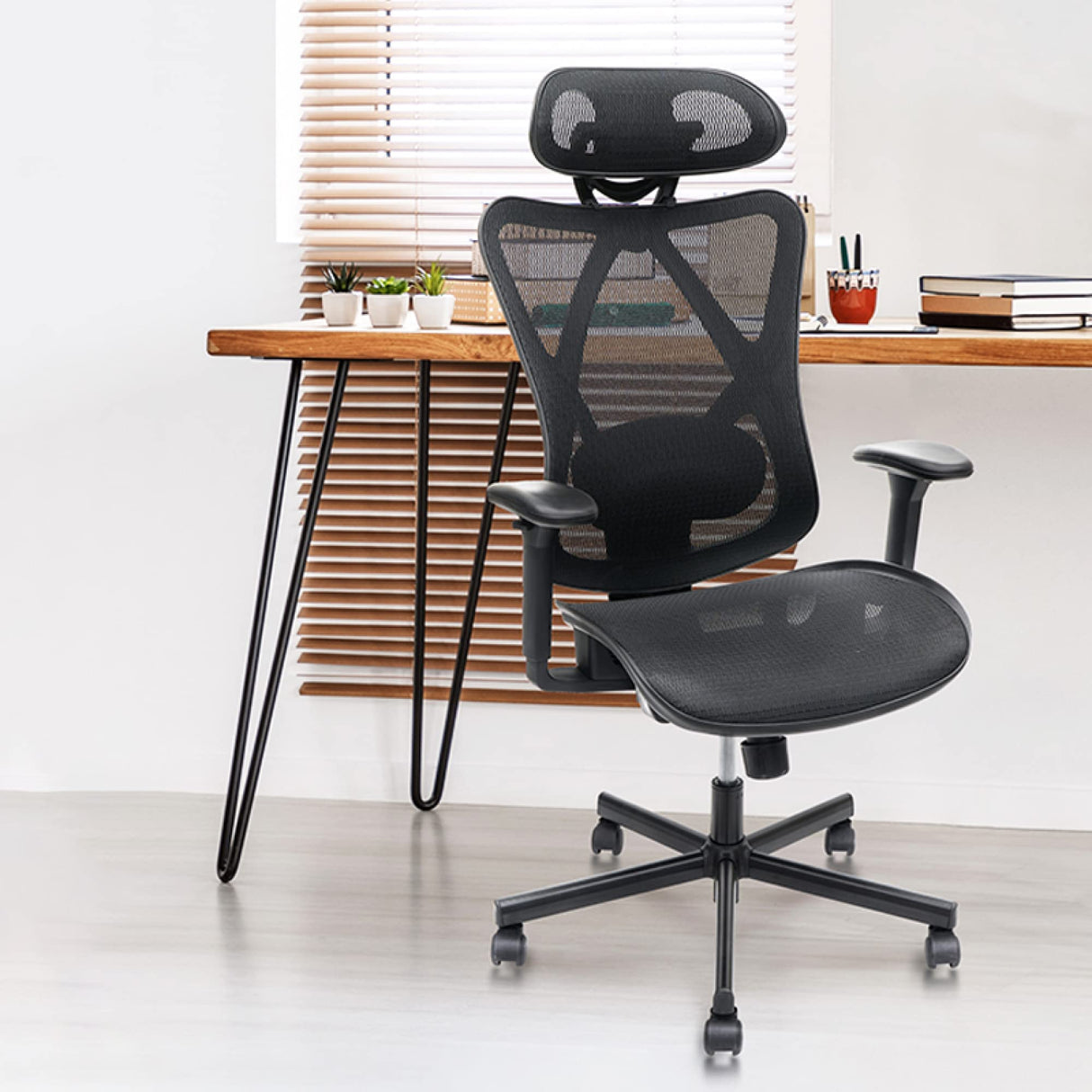 Mesh Office Chair,Ergonomic Office Chairs with Wheels,Adjustable Lumbar Support,Armrest,Headrest-Tilt High Back Desk Chair with Mute Wheel for Office, Home, Gaming