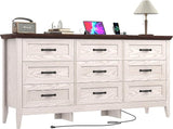 Farmhouse 9 Drawers Dresser, 63" Wood Dresser for Bedroom Wide Chest of Drawers,