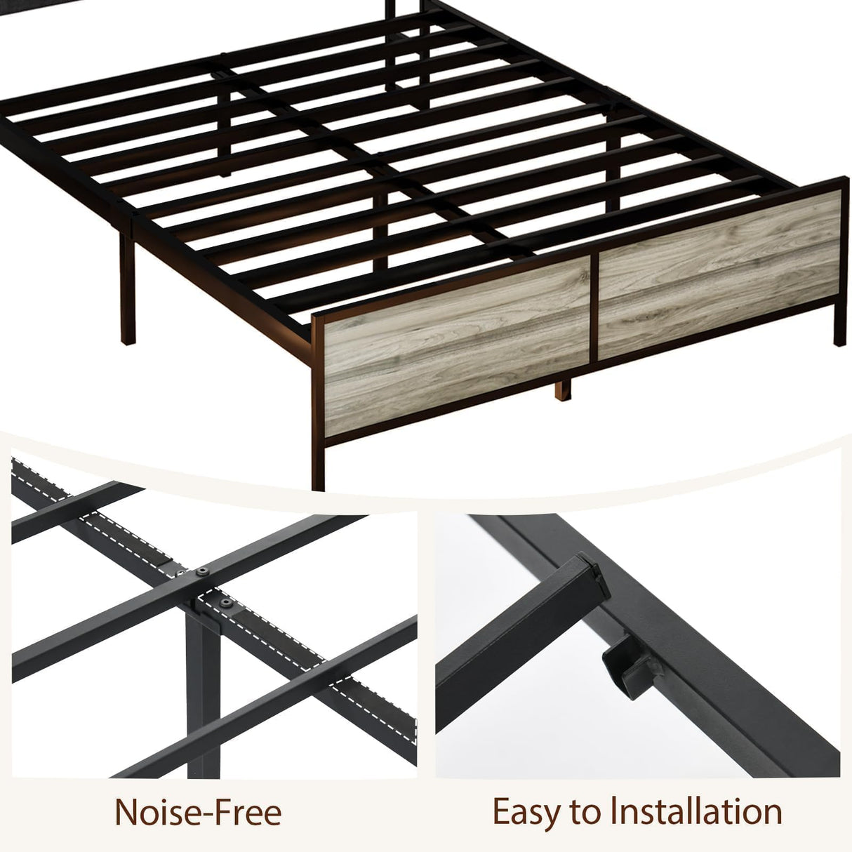 King Size Bed Frame, King Bed Frame with Charging Station and LED Lights, King Size Upholstered Bed Frame with Headboard Storage, Heavy Duty Metal Slat Support, No Box Spring Needed, Noise-Free