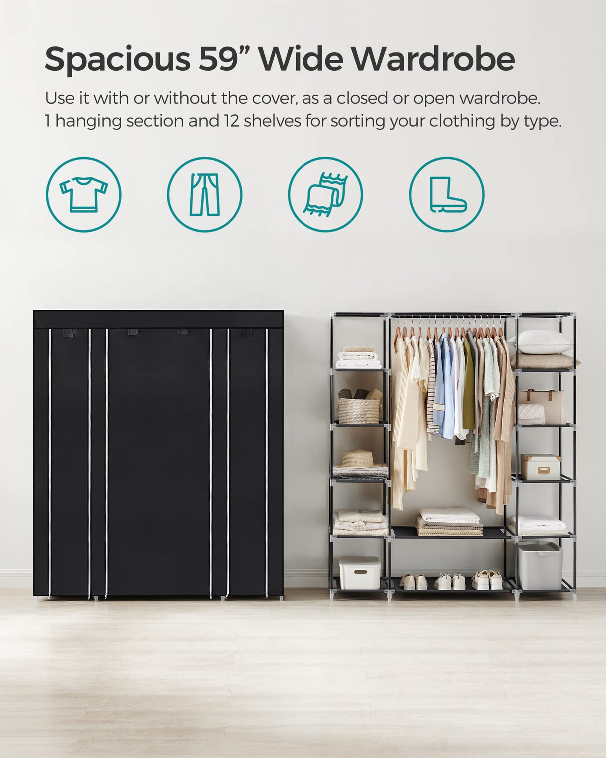 Closet Wardrobe, Portable Closet for Bedroom, Clothes Rail with Non-Woven