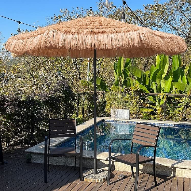 9ft Hula Thatched Tiki Umbrella Hawaiian Style Beach Patio Umbrella and 8 Ribs