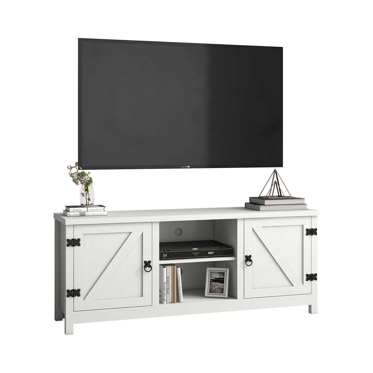 Farmhouse TV Stand for 65 inch TV, Entertainment Center with Storage and Open Shelves,