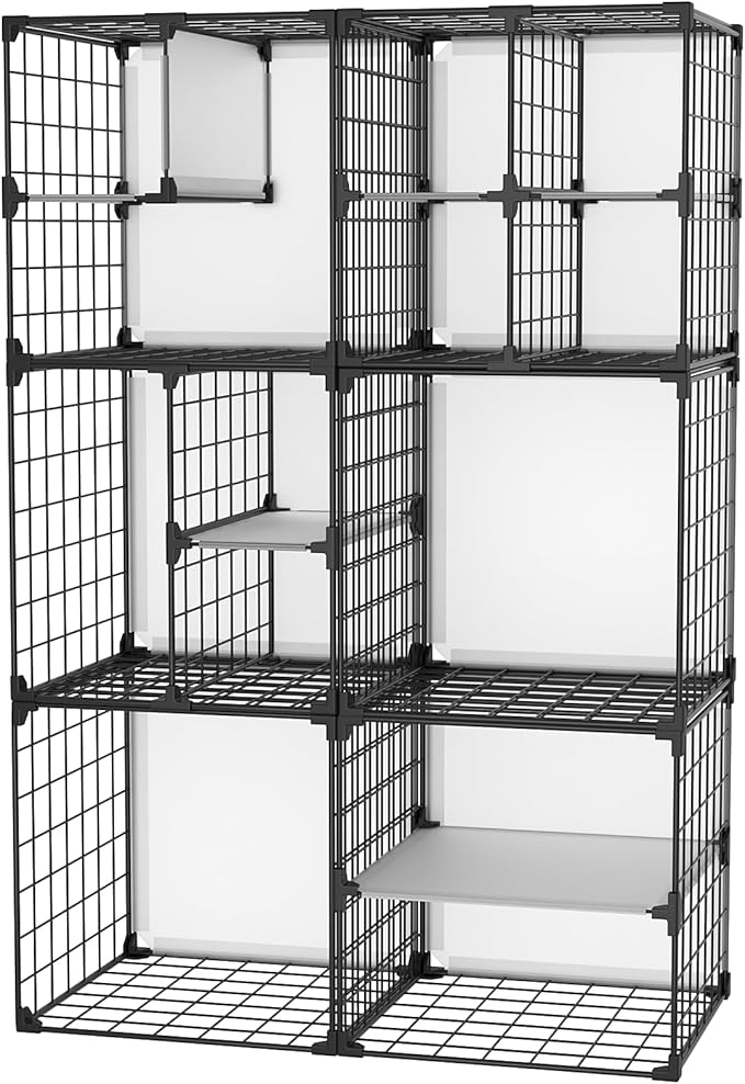 Wire Grid Storage Shelves, Stackable 6 Cube Storage Shelf, Closet Organizer, Metal Shelving Unit, Bookcase Bookshelf, Black