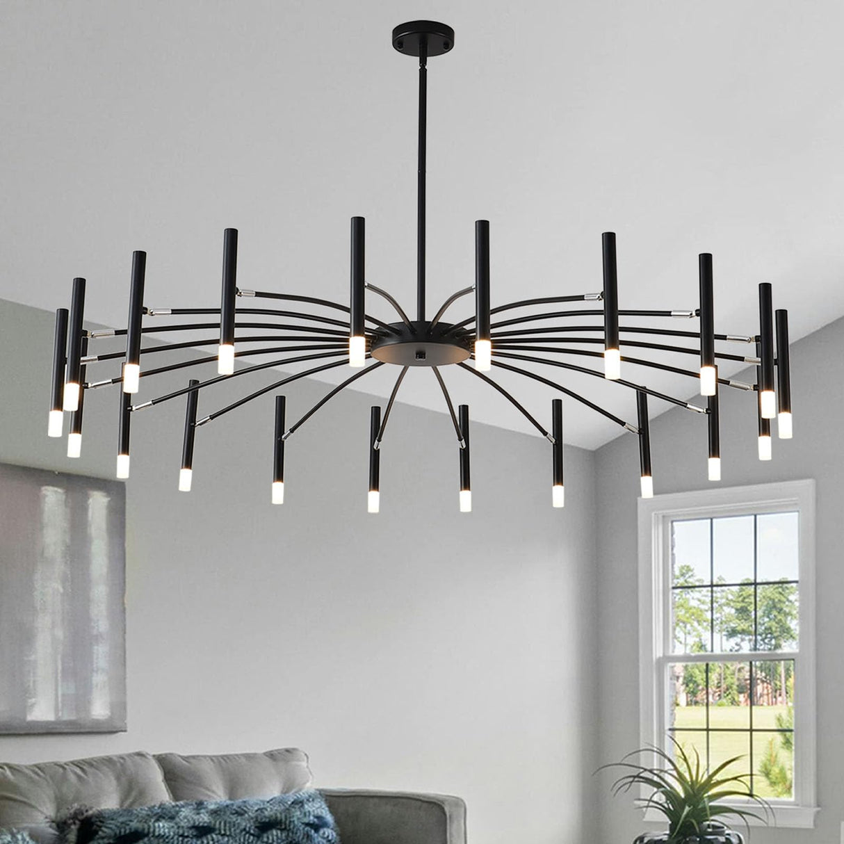 Modern Sputnik Chandeliers Black Dining Room Light Fixture 20-Light Height