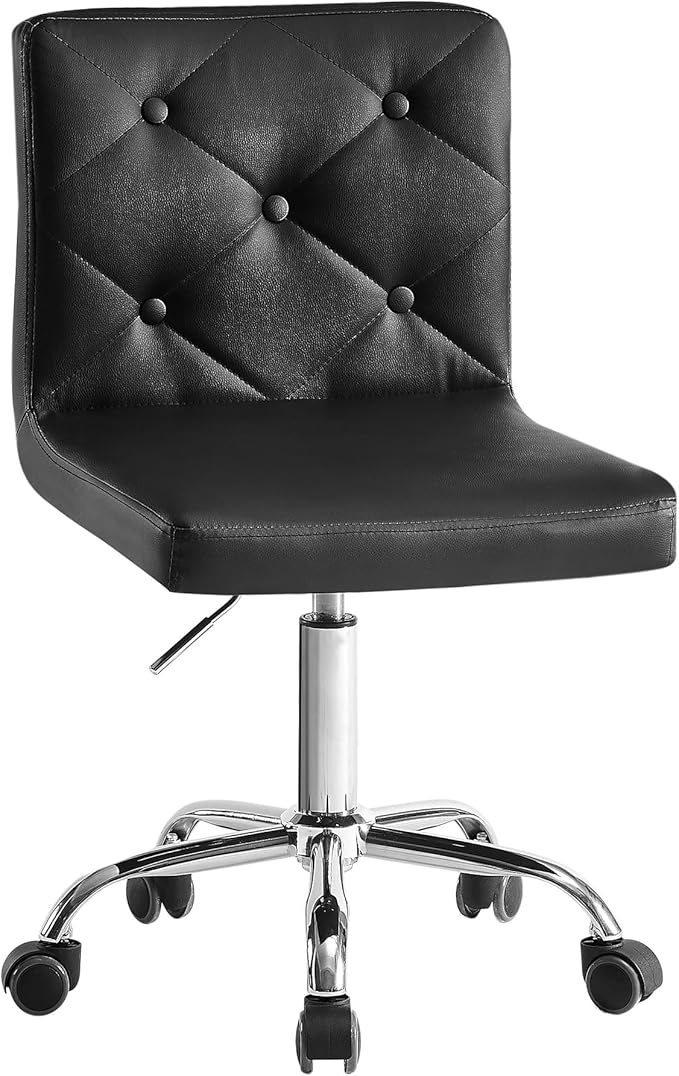 Leather Mid-Back Armless Desk Chair Adjustable Height 360° Rolling Swivel for Home
