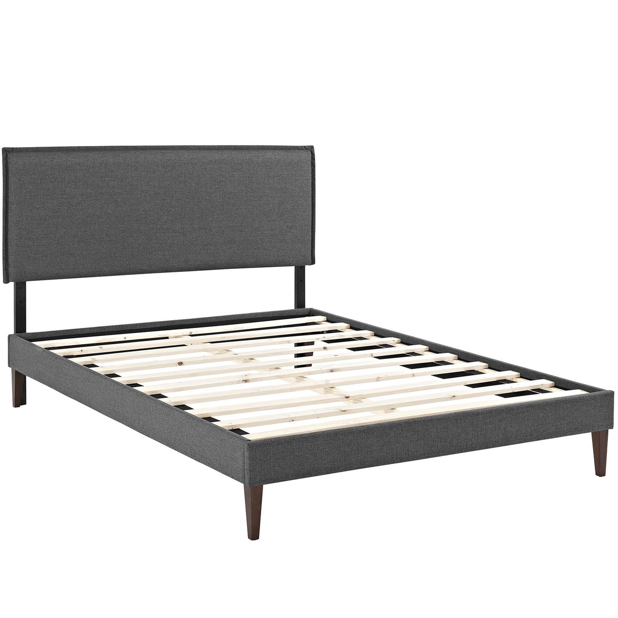 Camille Full Fabric Platform Bed with Squared Tapered Legs in Gray