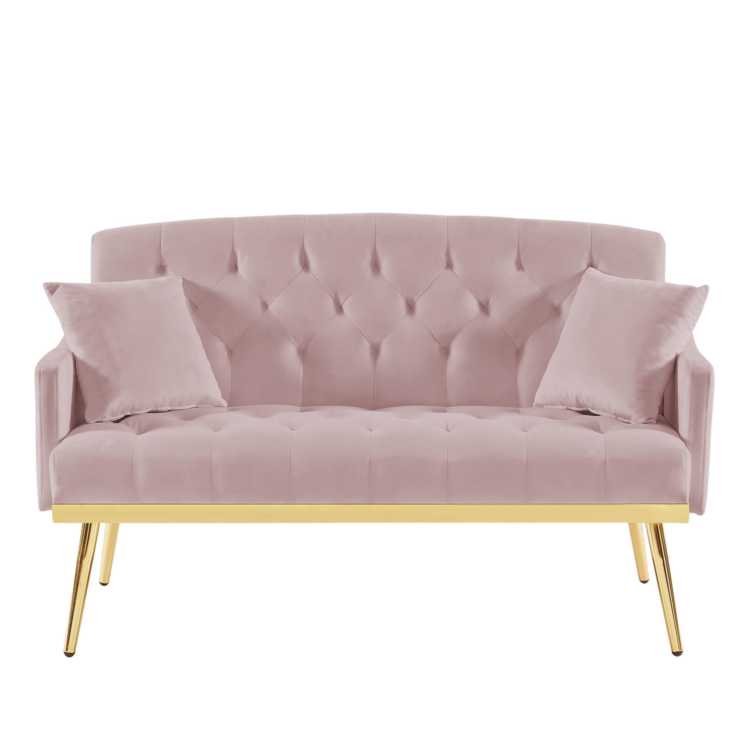 55-Inch Modern Velvet Loveseat Sofa with Gold Metal Legs & Side Pockets