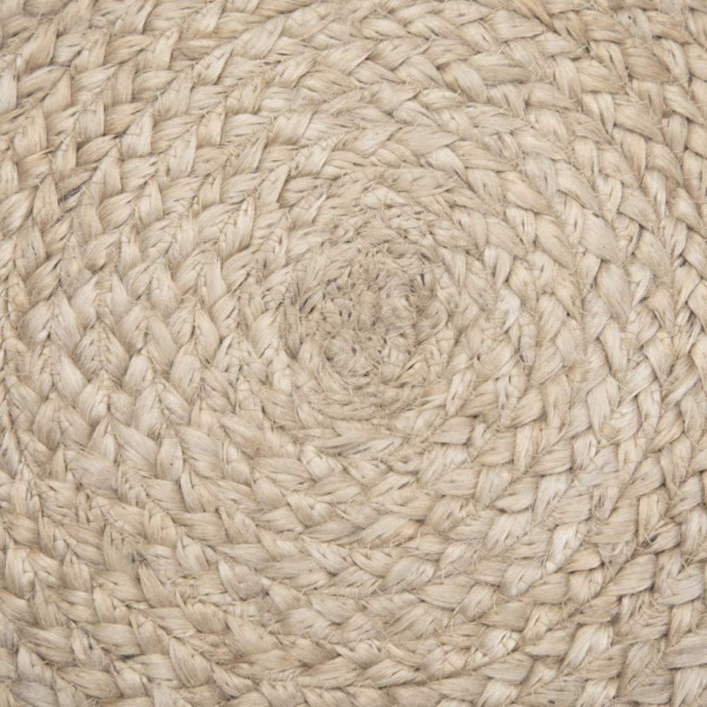 Edgeley Round Pouf, Footstool, Upholstered in Grey, Natural Woven Braided Jute