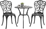 Bistro Table and Chairs Set of 2 Outdoor 3 Piece Patio Set, Rose Pattern Cast Aluminum