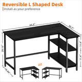 WOODYNLUX L Shaped Computer Desk - Home Office Desk with Shelf, Gaming Desk Corner Table for Work, Writing and Study, Space-Saving, Black