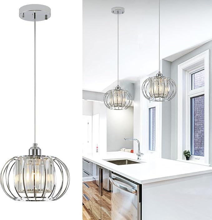 Gold Pendant Light Fixture, Modern Crystal Pendant Lights Kitchen Island, 1-Light