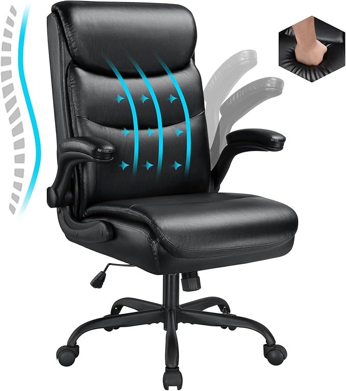 Big and Tall Office Chair with Padded Flip-Up Arms,Home Office High Back Desk Chair