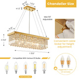 6-Light Modern Crystal Chandelier Rectangular Gold K9 Crystal Raindrop