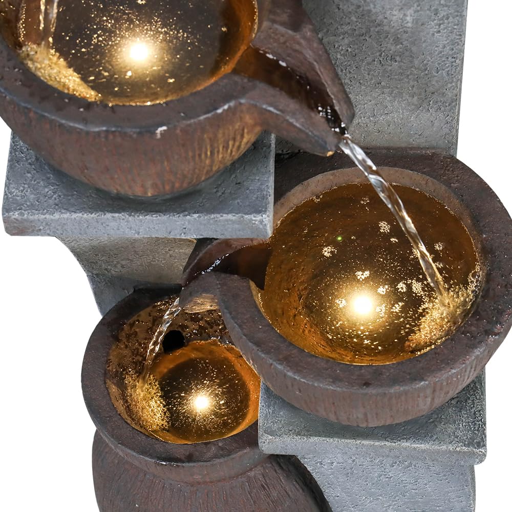 Cosystroll 32.8in Waterfall Fountain Indoor - 4 Tier Free Standing Outdoor Water Fountains with LED Lights for Garden Porch Backyard Patio Home Decoration