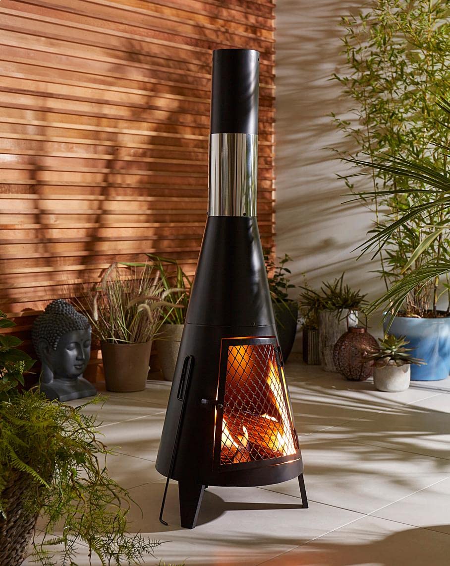 63 inch Tall Chiminea Outdoor Fireplace for Backyard and Patio - Wood Burning Rocket