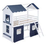 House Full Loft Bunk Bed with Tent, Kids Loft Bed with Ladders,Guardrail