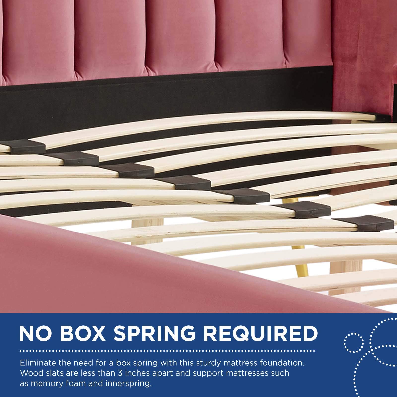 Lana Queen Wingback Platform Bed - Dusty Rose Velvet