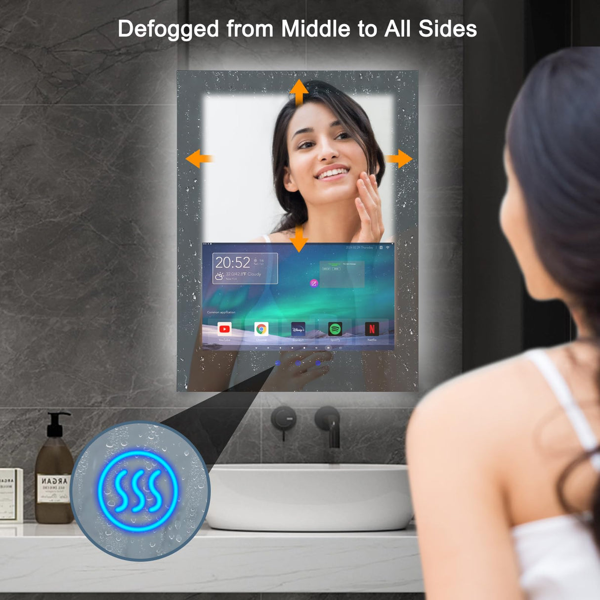 24x32 Inch Smart Bathroom Vanity Mirror with Touch Screen & LED Lighting