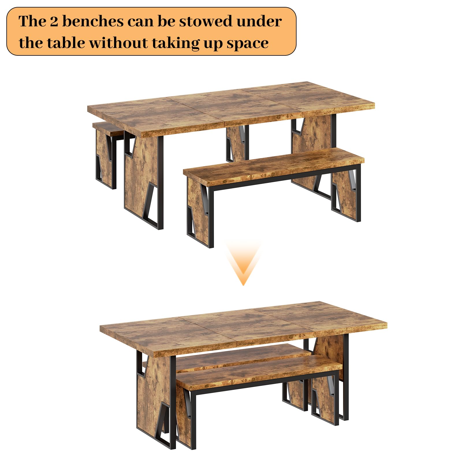 70.8" Wooden Dining Table Set with 2 Benches