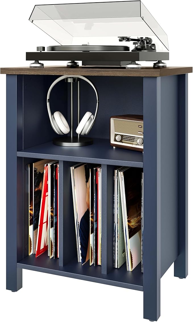 Record Player Stand, Vinyl Record Storage Table End Table with Display Shelf Holds up to 130 Albums