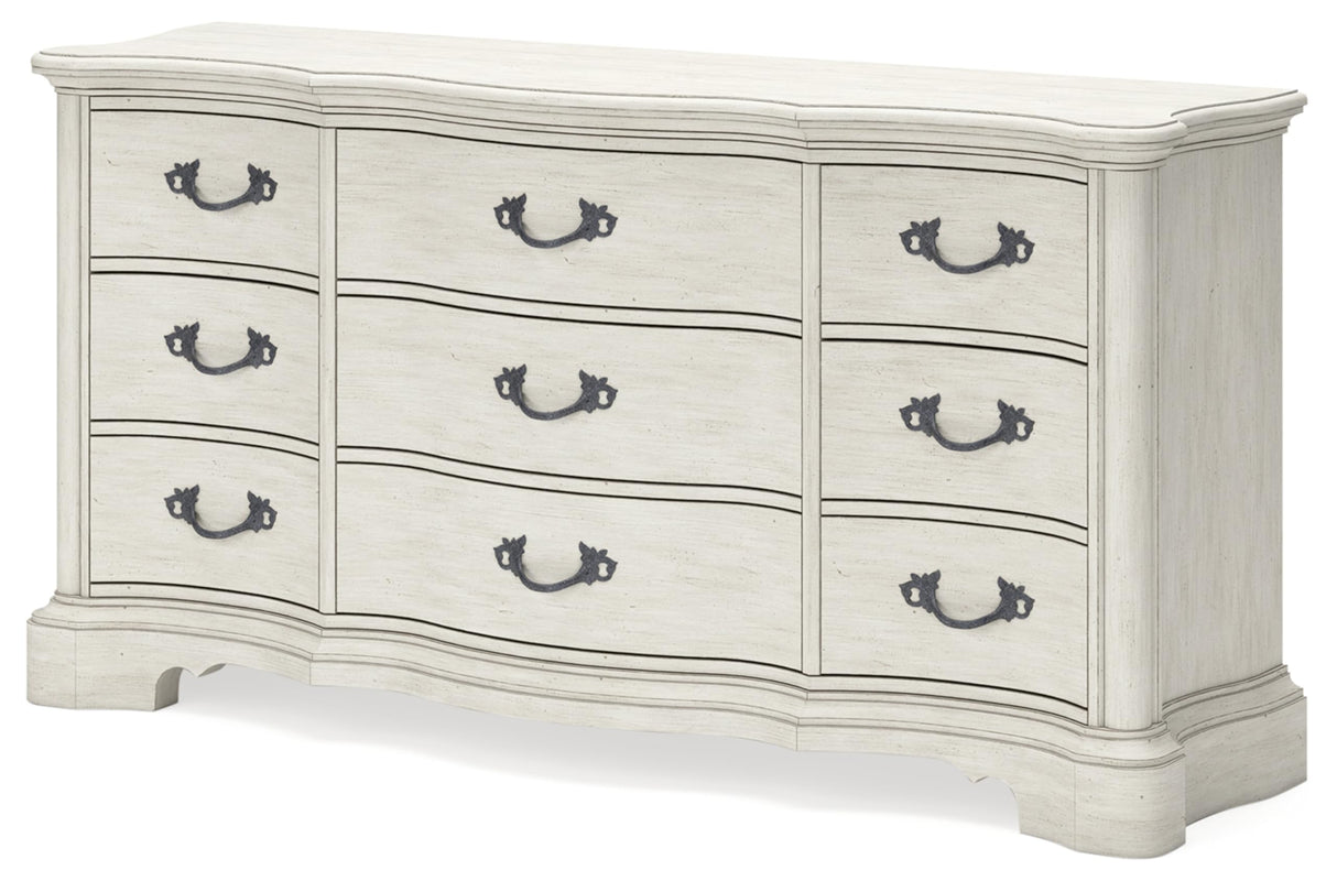 Arlendyne Traditional 9 Drawer Dresser with Felt-lined Top Drawer for Bedroom, White